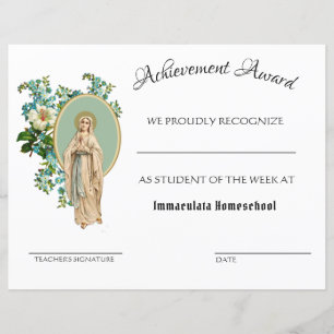 Papier Certificat d'école de religion catholique