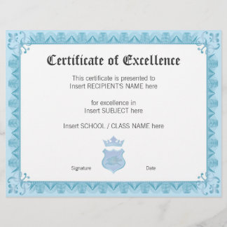 PAPIER CERTIFICAT D'EXCELLENCE