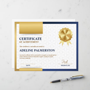 Papier Certificat d'excellence moderne bleu et or