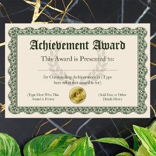 Papier Certificat d'excellence, personnalisable