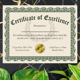 Papier Certificat d'excellence, personnalisable 8,5 x 11
