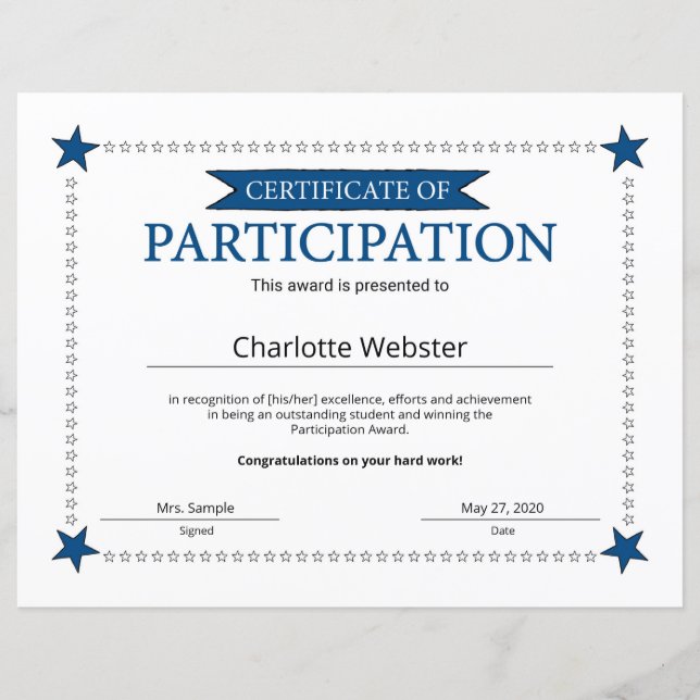 Papier Certificat d'excellence pour la participation PDF (Devant)