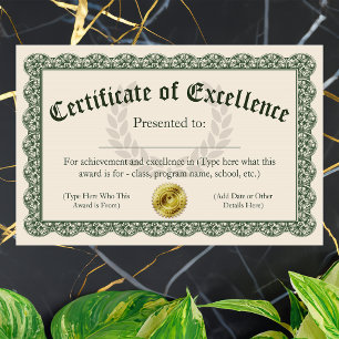 Papier Certificat d'excellence, Prix personnalisable