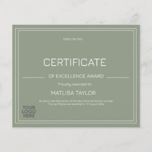 Papier Certificat d'excellence Prix Sage Ajouter un logo