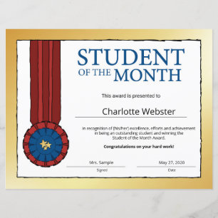 Papier Certificat d'honneur du Prix de l'étudiant en or d