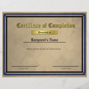 Papier Certificat d'indicateur de ligne bleue mince perso