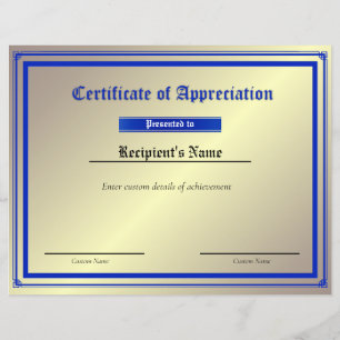 Papier Certificat d'indicateur de ligne bleue mince perso