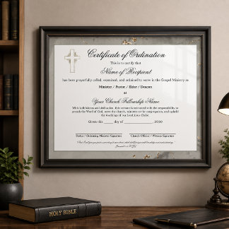 Papier Certificat d'ordination de l'Ancien en marbre et o