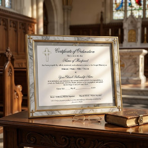 Papier Certificat d'ordination de l'Ancien en marbre et o