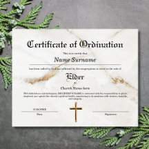 Certificat d'Ordination de l'Église Aînée