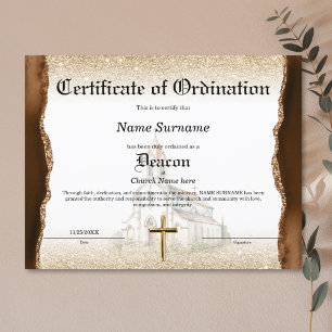 Papier Certificat d'ordination de l'église diaconale