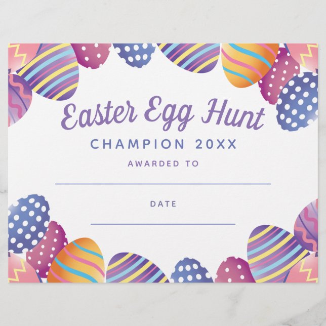 Papier Certificat du champion de chasse aux oeufs de Pâqu (Devant)