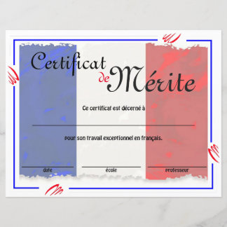 Papier Certificat générique de classe française