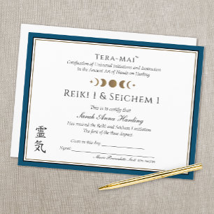 Papier Certificat Master de fin de carrière Reiki
