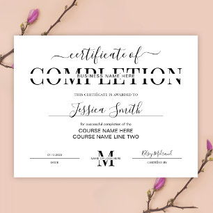 Papier Certificat minimaliste d'achèvement du cours