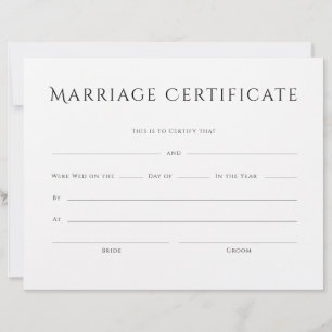 Papier Certificat minimaliste Élégant de mariage de texte
