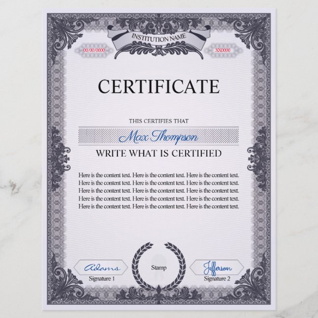 Papier Certificat multifonction (Devant)