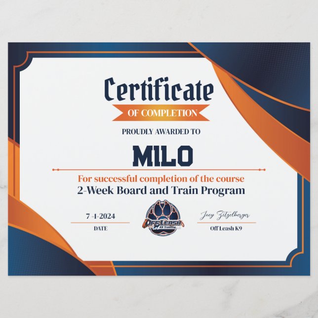 Papier Certificat OLK9 #11 (Devant)