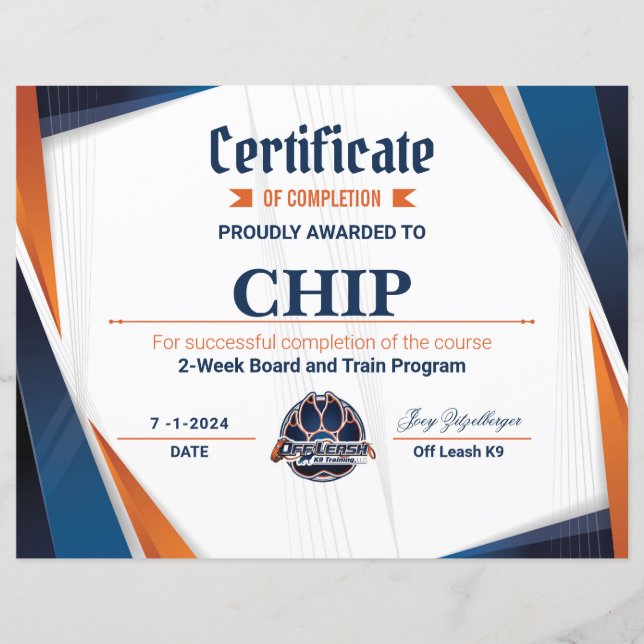 Papier Certificat OLK9 #2 (Devant)