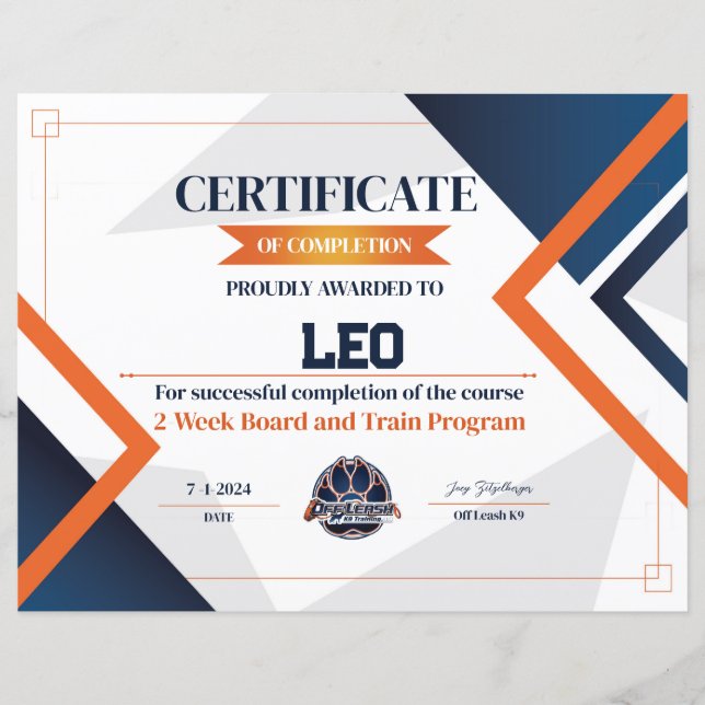 Papier Certificat OLK9 #7 (Devant)