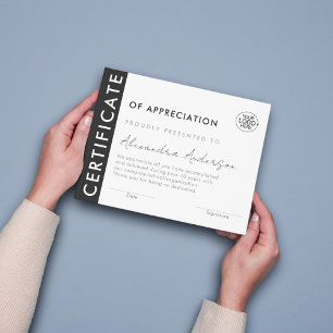 Papier Certificat Prime Modern Black White Logo d'entrepr