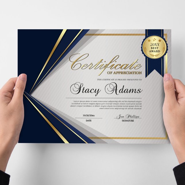 Papier Certificat professionnel de diplôme Bleu & Or (Créateur téléchargé)