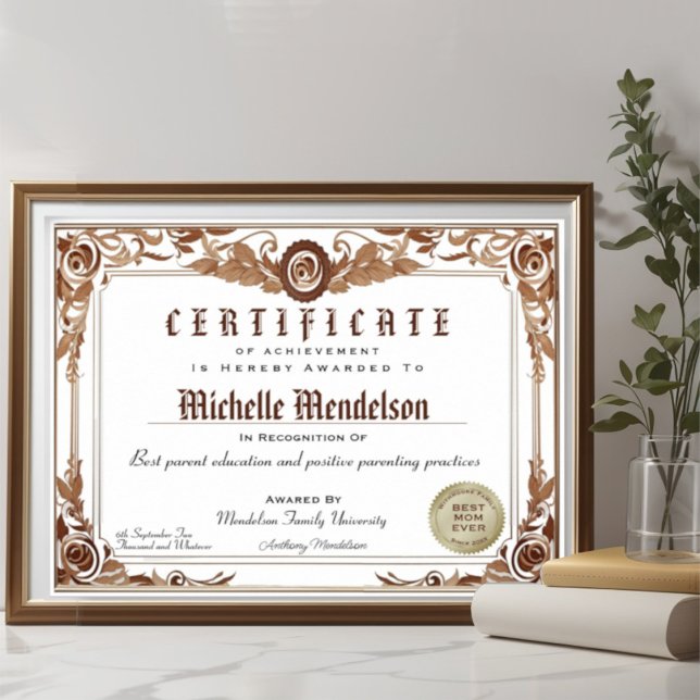 Papier Certificat professionnel de faux diplôme classique (Cute and elegant floral frame border certifique diploma.)