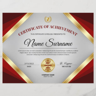 Papier Certificat professionnel Prix d'excellence