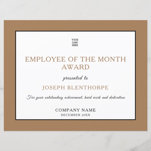 Papier Certificat simple d'employé typographique du mois (Devant)