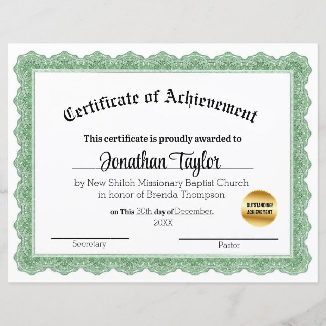 Papier Certificat traditionnel vert de bourse (Devant)