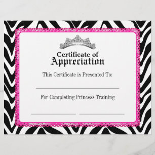 Papier Certificat Zèbre Féminin Dentelle Rose et Diadème