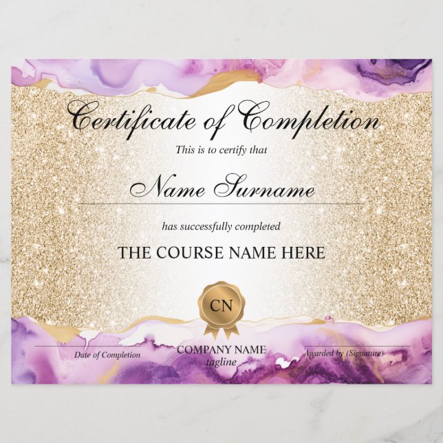Papier Certificate of Completion Award Course Beauty (Devant)