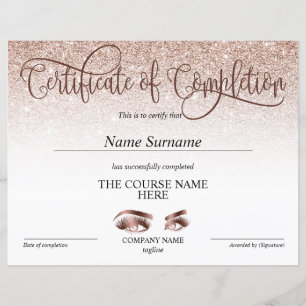 Papier Certificate of Completion Award lashes course