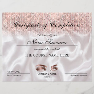Papier Certificate of Completion Award lashes course