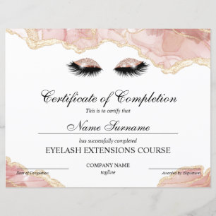 Papier Certificate of Completion Award lashes course