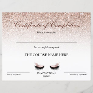 Papier Certificate of Completion Award lashes course