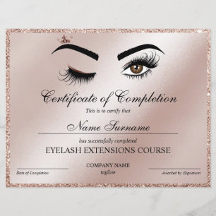 Papier Certificate of Completion Award lashes course