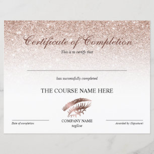 Papier Certificate of Completion Award lashes course
