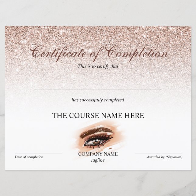 Papier Certificate of Completion Award lashes course (Devant)