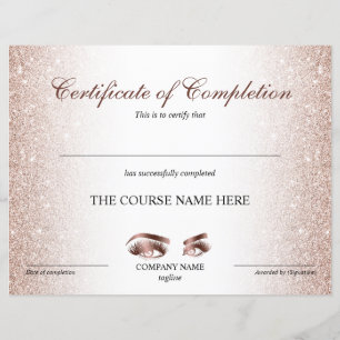 Papier Certificate of Completion Award lashes course