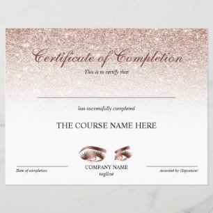 Papier Certificate of Completion Award lashes course