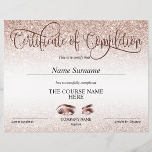 Papier Certificate of Completion Award lashes course