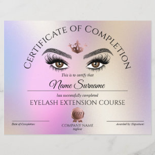 Papier Certificate of Completion Award lashes course