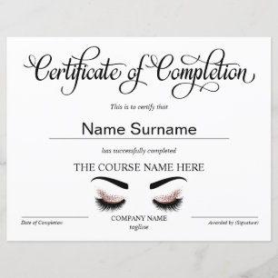 Papier Certificate of Completion Award lashes course