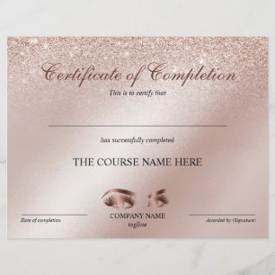 Papier Certificate of Completion Award lashes course