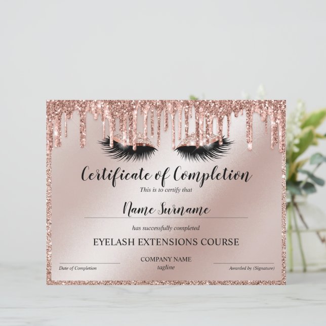 Papier Certificate of Completion Award lashes course (Debout devant)