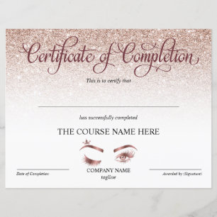 Papier Certificate of Completion Award lashes course