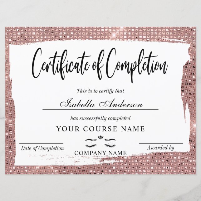 Papier Certificate Of Completion Beauty Award (Devant)