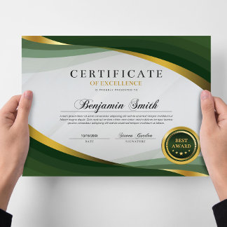 Papier Certificate of Excellence Green & Gold Award