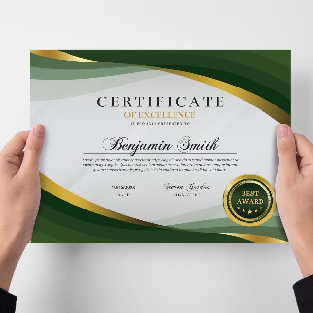Papier Certificate of Excellence Green & Gold Award (Créateur téléchargé)